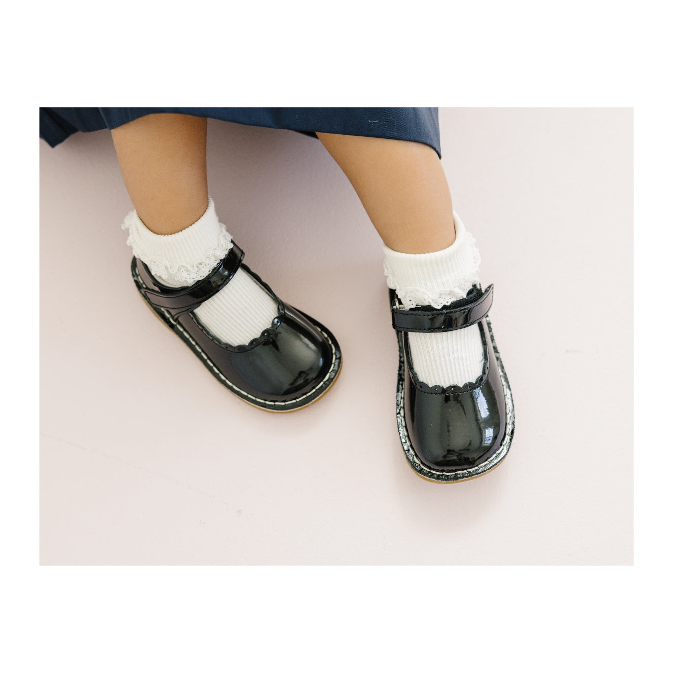 Caitlin Scalloped Patent Mary Jane Toddler Girl's Patent  Black Leather Mary Jane - Caitlin - L'Amour Shoes