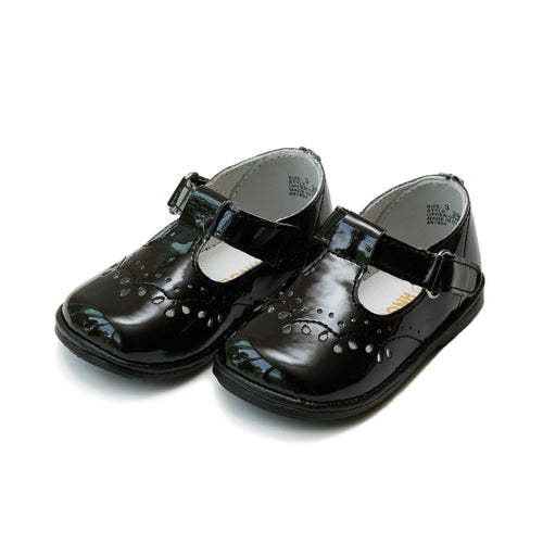 Birdie Patent Black T-Strap Stitched Mary Jane (Baby) - Angel Baby Shoes