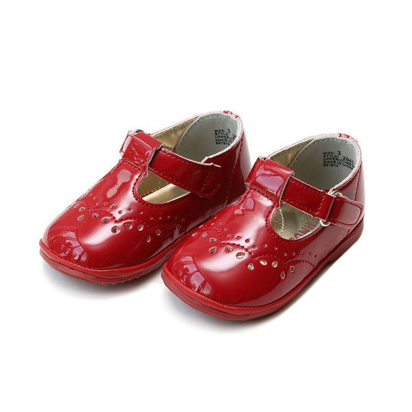Birdie Patent Red T-Strap Stitched Mary Jane (Baby) - Angel Baby Shoes