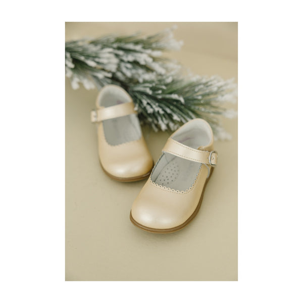 Chloe Classic Champagne Scalloped Leather Mary Jane - L'Amour Mary Janes - Champagne Girls Flats