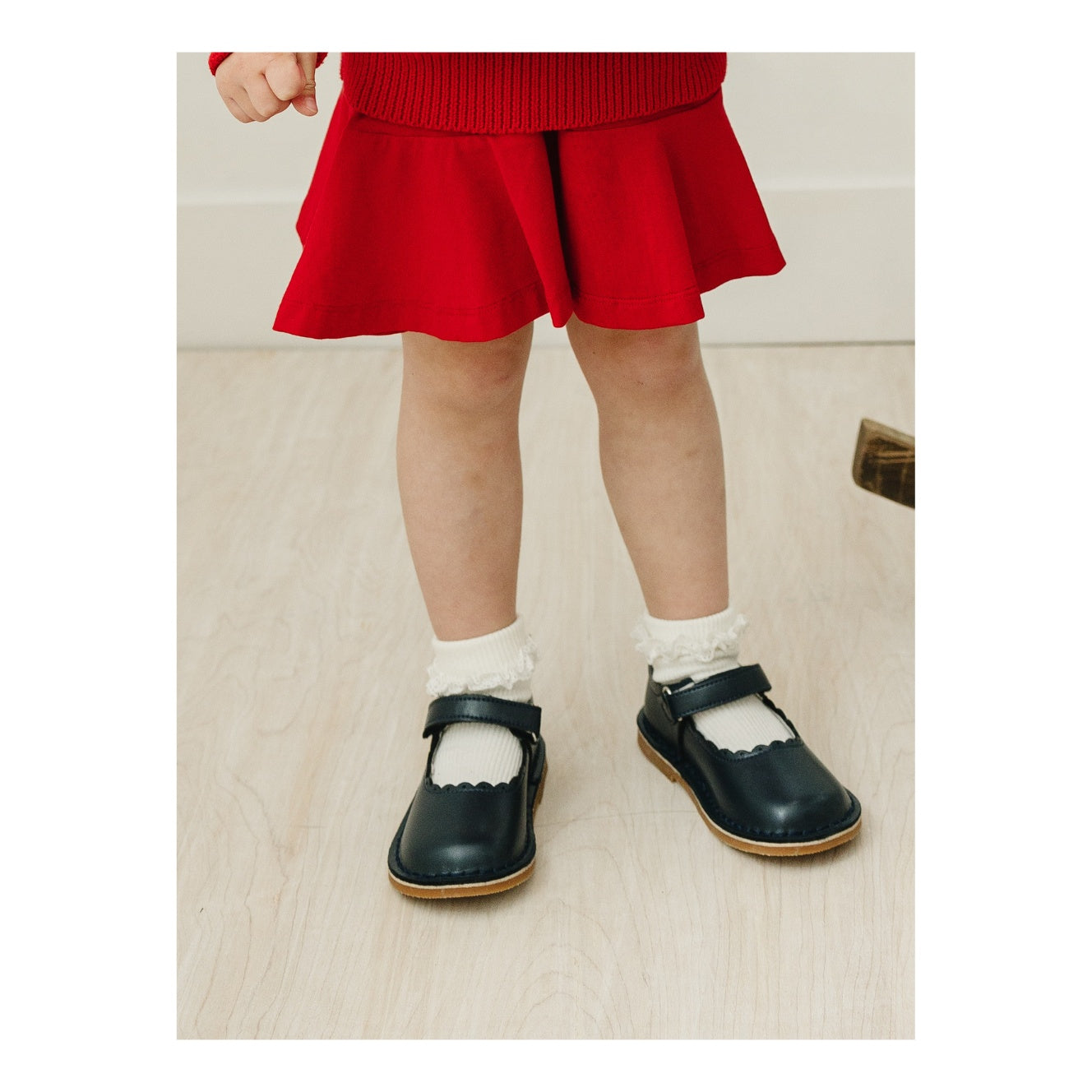 Caitlin Scalloped Mary Jane Toddler Girl's Navy Leather Mary Jane - Caitlin - L'Amour Shoes