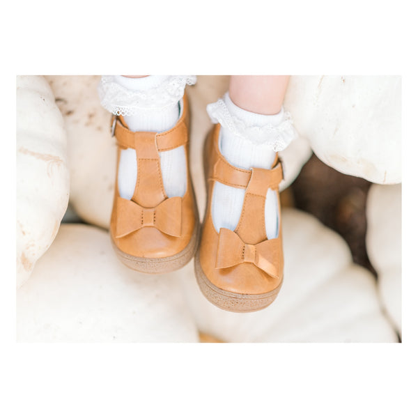Toddler Girl's Bow Flat - Emma Mustard T-Strap Mary Jane - L'Amour Shoes