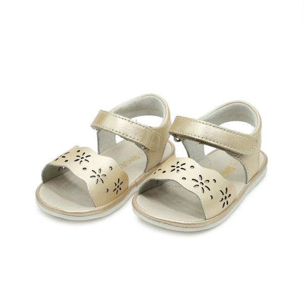 Baby Girl's Hanna Floral Leather Sandal (Baby) - Champagne - Angel Baby Shoes L'Amour Shoes