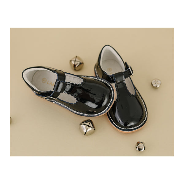 Toddler Girl's Patent Black Leather T-Strap Mary Jane - Selina - L'Amour Shoes