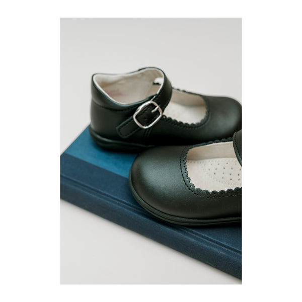 Chloe Classic Champagne Scalloped Leather Mary Jane - L'Amour Mary Janes - Champagne Girls Flats