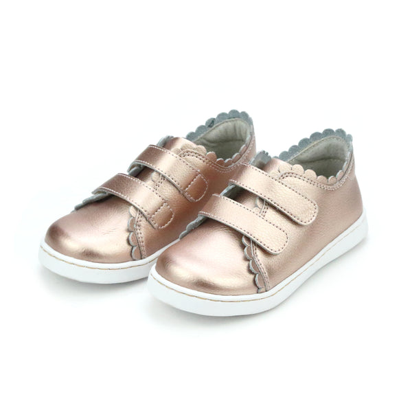 L'Amour Girls Phoebe Scalloped Leather Slip on Sneaker Almond / Toddler 13