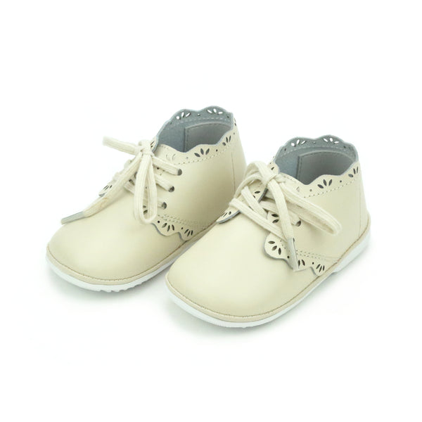 Bella Scalloped Bootie - Angel Baby Girl Shoes - Oatmeal
