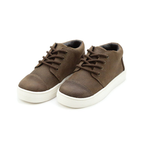 Toddler Boy's Brown Leather Mid-Top Sneaker - L'Amour Shoes - Wyatt Lace Up