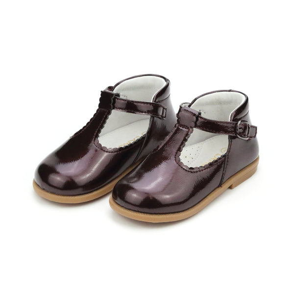 Toddler Girl's Patent Raisin Louise Scalloped T-Strap Mary Jane - L'Amour Shoes