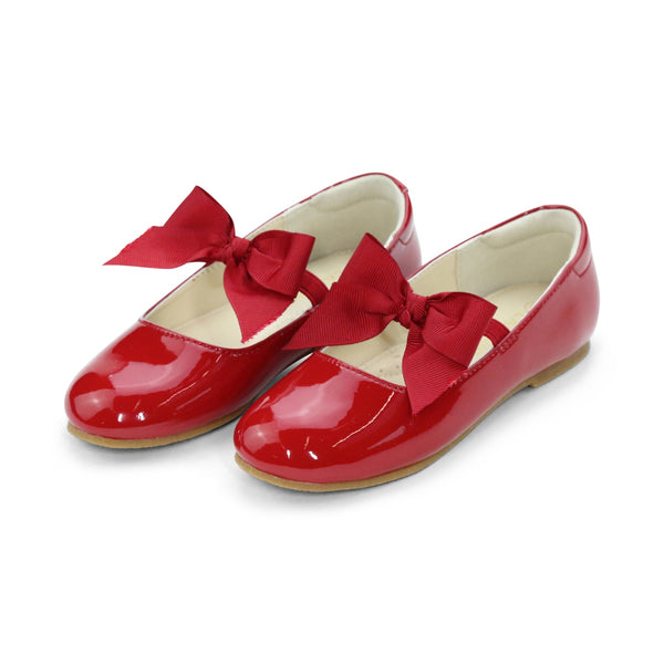 Amelia Toddler Girls Patent Red Flat With Bow - Special Occasion - L'Amour Shoes Dress Shoes
