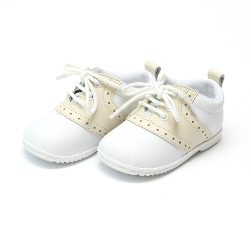Angel Baby Boy's Austin Beige Leather Saddle Oxford Shoe (Baby) - Lamourshoes.com