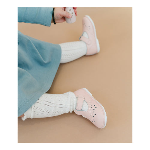 Birdie Pink Leather T-Strap Stitched Mary Jane (Baby) - Angel Baby Shoes