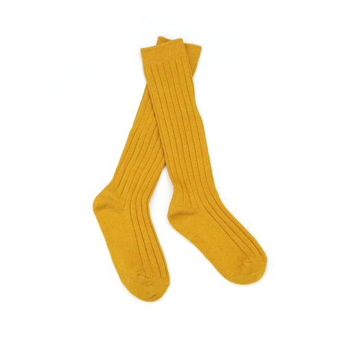 Toddler Girls Ribbed Cotton Knee High Socks (Mustard) - L'Amour Shoes