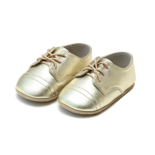 Bailey Gold Napa Leather Derby Lace Up Crib Shoe (Infant) - L'Amour Shoes