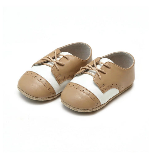 Bentley Leather White/Tan Saddle Crib Shoe (Infant)- L'Amour Shoes