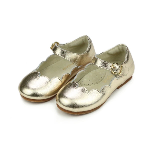 Toddler Girl's Gold Flat - Sonia Scalloped Mary Jane - L'Amour Shoes