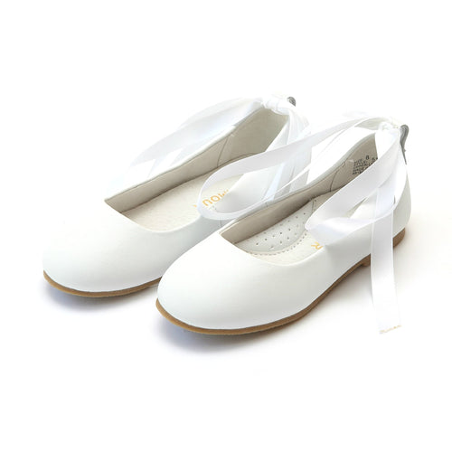 Toddler Girl's - Sylvie White Laced Leather Flat - L'Amour Shoes