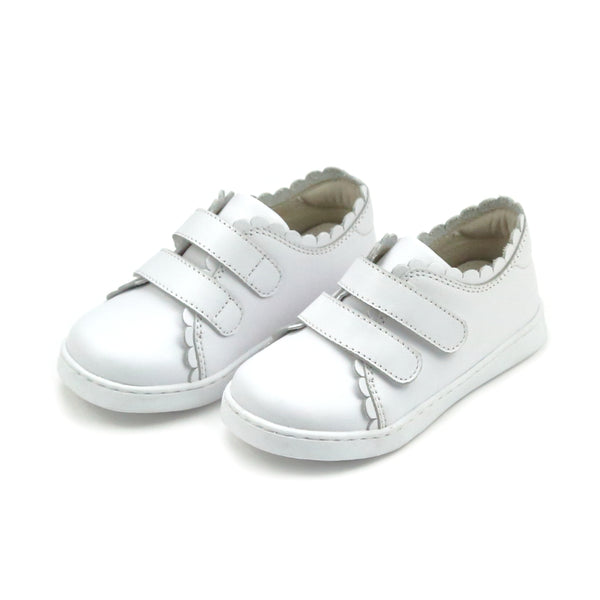 Caroline White Scalloped Sneaker - Dressy Girl's Sneaker - L'Amour Shoes