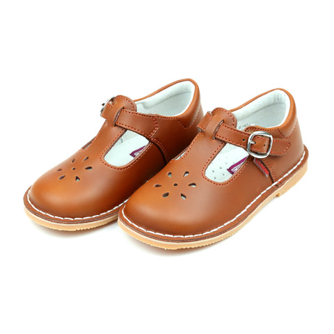 Frances Cognac T-Strap Perforated Mary Jane