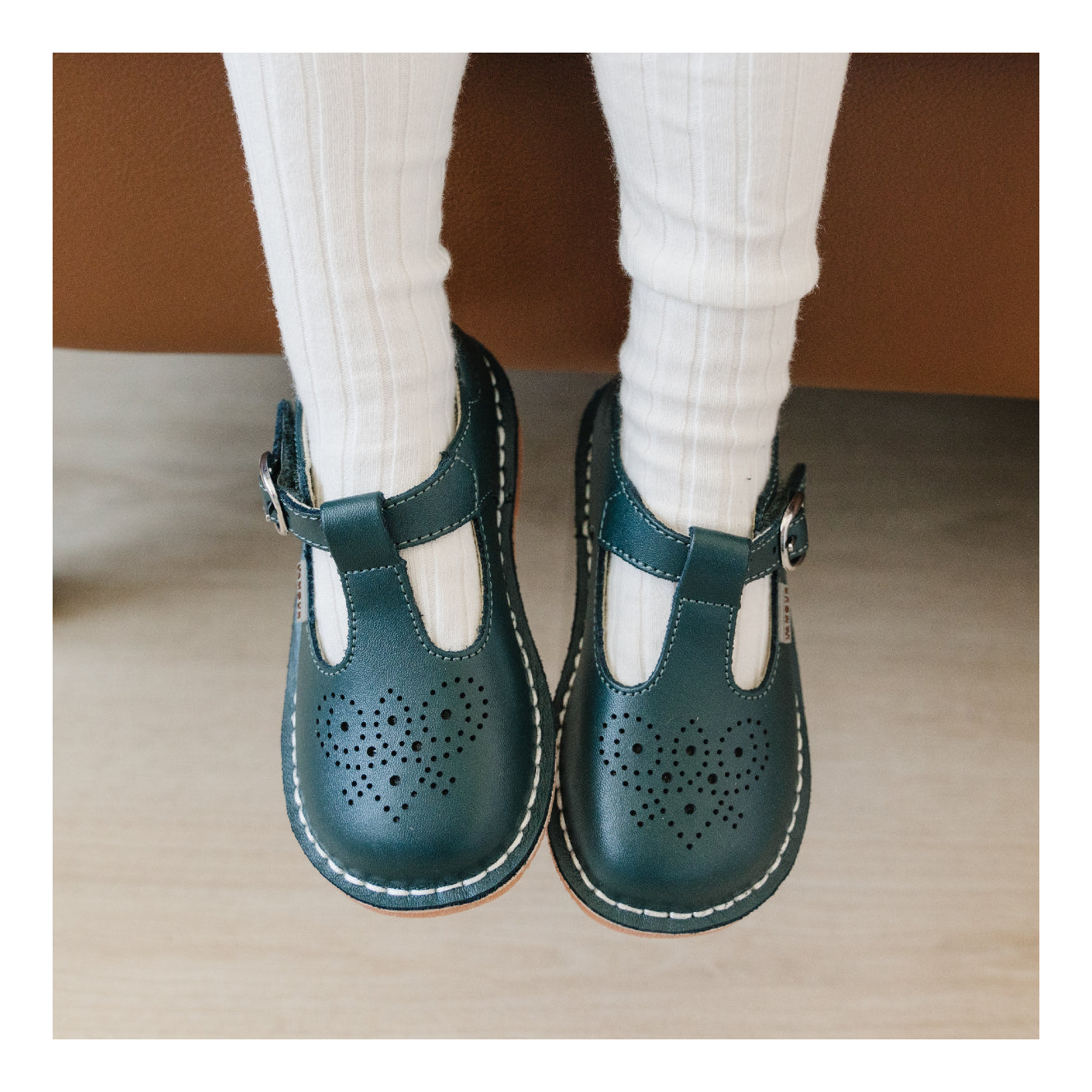 Ollie T-Strap Leather Mary Jane L'Amour Shoes - Ollie Forest Green T-Strap Leather Mary Jane