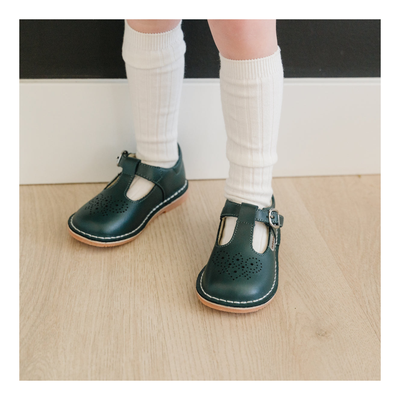 Ollie T-Strap Leather Mary Jane L'Amour Shoes - Ollie Forest Green T-Strap Leather Mary Jane