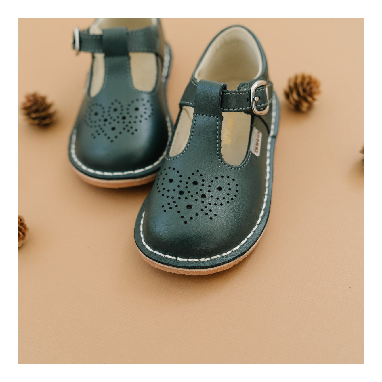 Ollie T-Strap Leather Mary Jane Forest Green