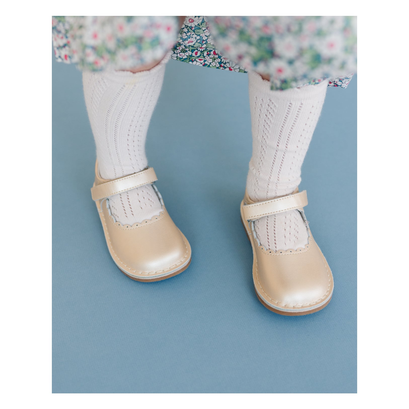 Caitlin Scalloped Mary Jane Girl's Caitlin Mary Jane Champagne Scalloped Stitch Down - L'Amour Shoes - Lamourshoes.com