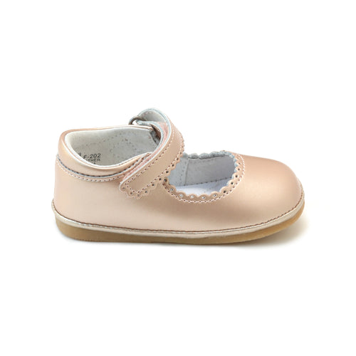 Cara Pink Gold Scalloped Leather Mary Jane (Baby)- ONLINE EXCLUSIVE at L'Amour Shoes