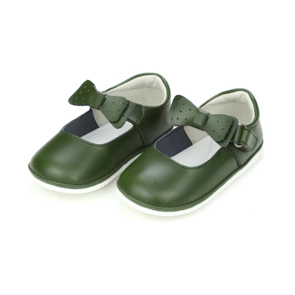 Baby Girl Green Ava Bow Strap First Walker Mary Jane - L'Amour Shoes - Angel Baby Shoes