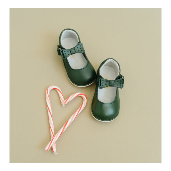 Baby Girl Green Ava Bow Strap First Walker Mary Jane - L'Amour Shoes - Angel Baby Shoes
