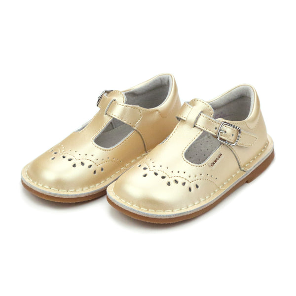 Ruthie Champagne Leather T-Strap Stitch Down Mary Jane - lamourshoes.com
