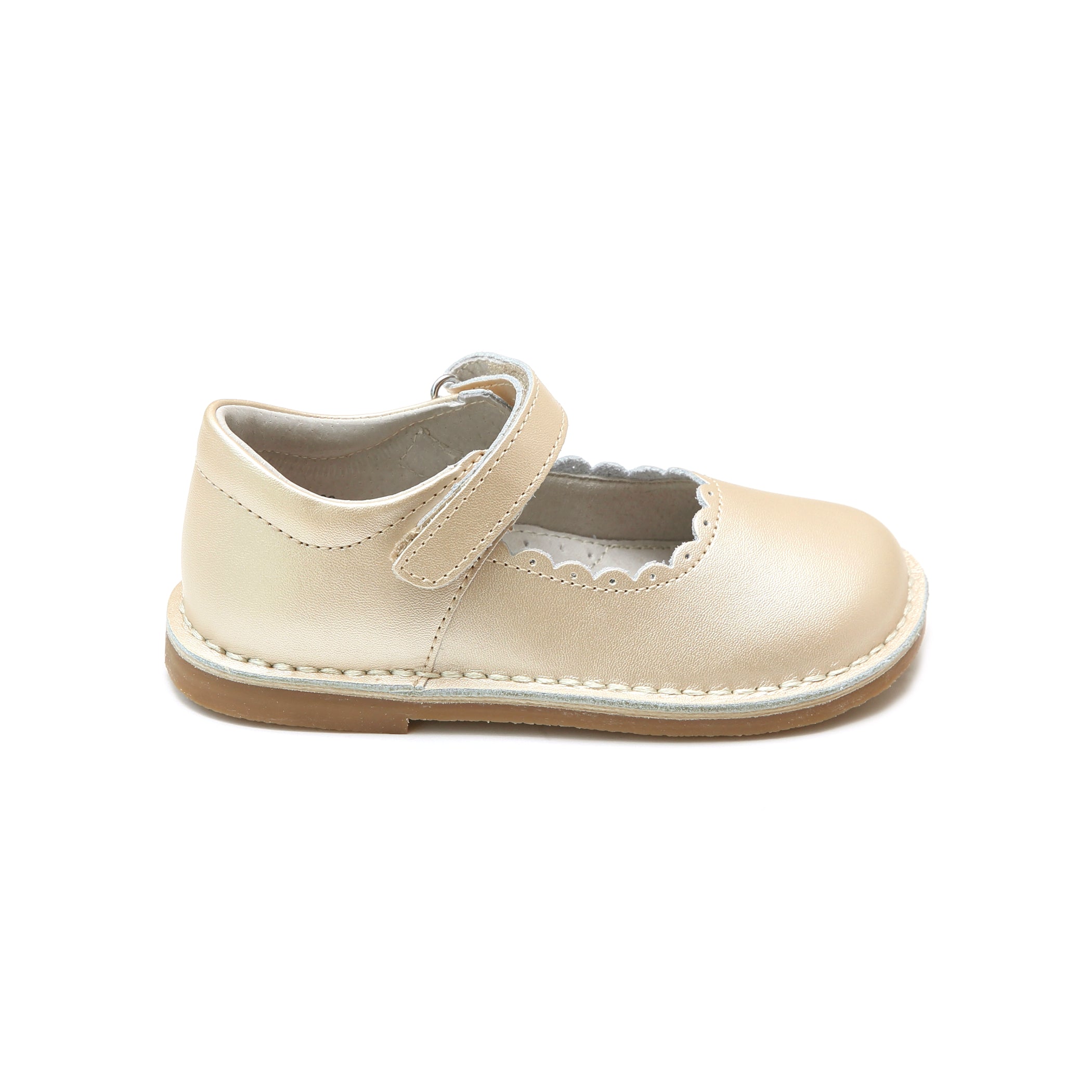 Caitlin Scalloped Mary Jane Girl's Caitlin Mary Jane Champagne Scalloped Stitch Down - L'Amour Shoes - Lamourshoes.com