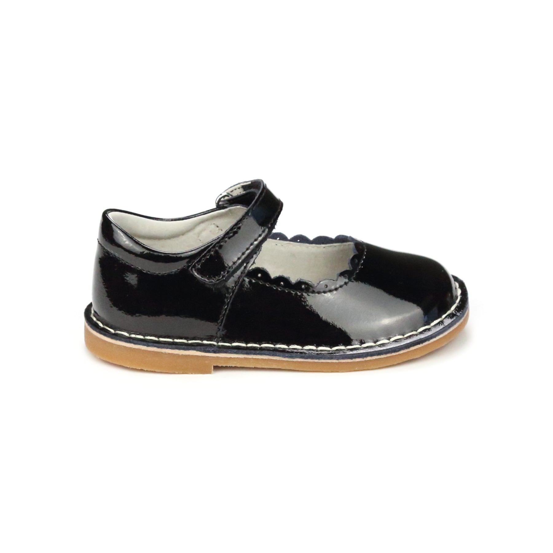 Caitlin Scalloped Patent Mary Jane Toddler Girl's Patent Black Leather Mary Jane - Caitlin Scalloped Flat - L'Amour Shoes