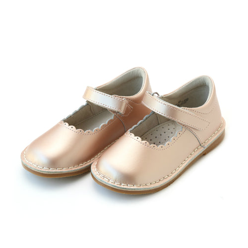 Caitlin Girls Pink Gold Scalloped Stitch Down Leather Mary Jane - ONLINE EXCLUSIVE at L'Amour Shoes
