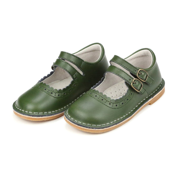 Toddler Girl's  Green Leather Dress Shoe - Tatiana Double Strap Mary Jane
