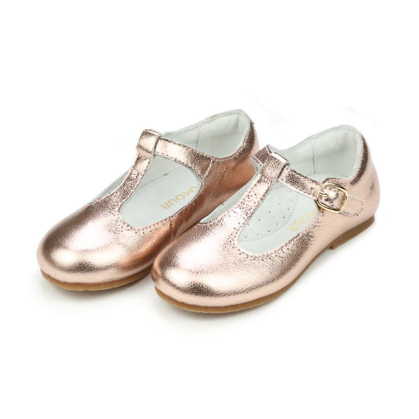 Toddler Girl's Rosegold T-Bar Mary Jane - L'Amour Shoes - Eleanor Dressy Flat