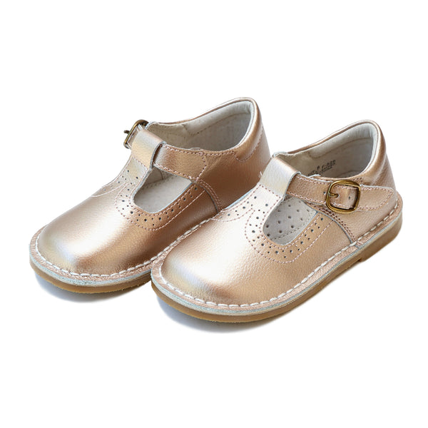 Frances Rosegold T-Strap Perforated Mary Jane - L'Amour Shoes