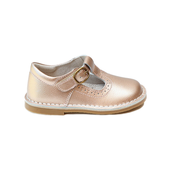 Frances Rosegold T-Strap Perforated Mary Jane - L'Amour Shoes
