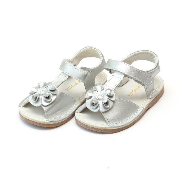 L'Amour Girls Suzanne Flower T-Strap Leather Sandal – L'Amour Shoes