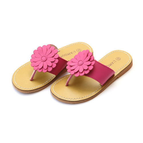Savannah Fuchsia Leather Double Trouble Flower Thong Sandal - L'Amour Shoes