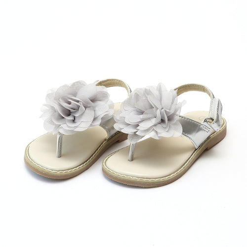 L'Amour Girls Matilda Special Occasion Silver Flower Thong Sandal - lamourshoes.com