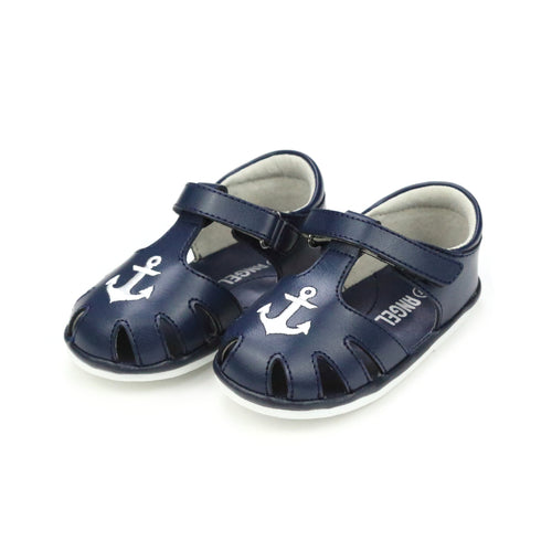 Sawyer Baby Boy Sandal - Anchor Caged Navy Leather - www.lamourshoes.com
