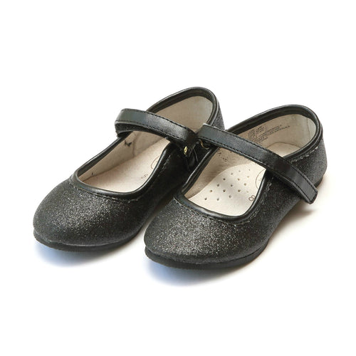 Eloise Black Fine Glitter Special Occasion Almond Shaped Flat - Angel Shoes