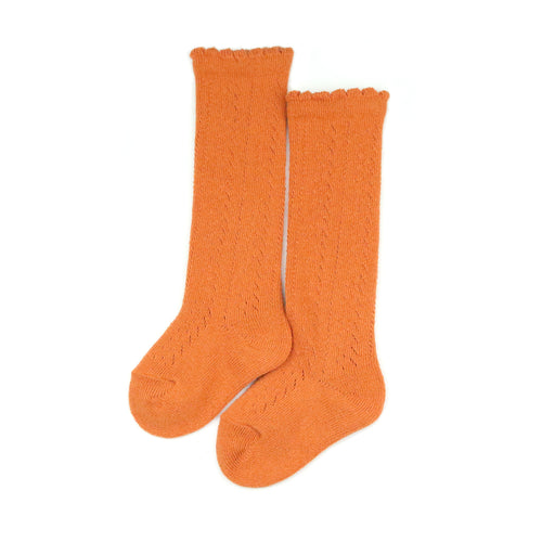 L'Amour Girls Socks - Crochet Knee High Socks in Spicy Orange