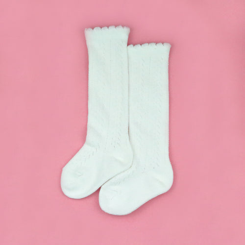 Crochet Knee High Socks (White)
