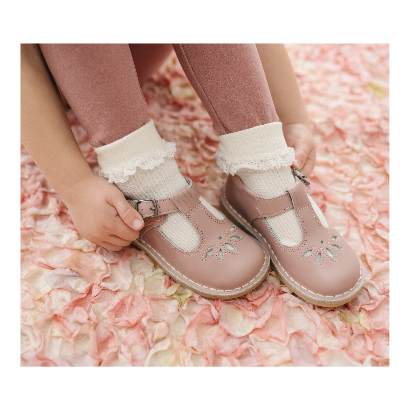 Sienna Vintage Inspired Appleseed Mary Jane Toddler Girl's Dusty Pink T-Strap  Mary Jane - Sienna - L'Amour Shoes