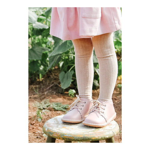 Toddler Girl's Pink Leather Boot -  Georgie Scalloped Lace Up Boot - L'Amour Shoes