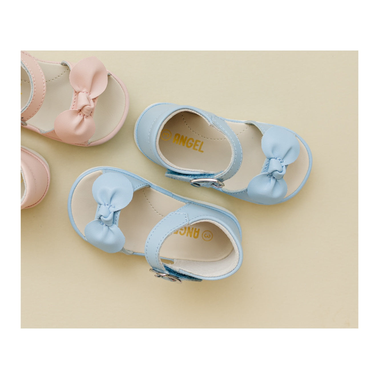 Angel Baby Girls Jolie Open Toe Bow Bluebell Blue Leather Sandal (Baby) - First Walker - L'Amour