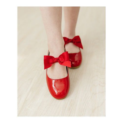 Amelia Toddler Girls Patent Red Flat With Bow - Special Occasion - L'Amour Shoes Dress Shoes