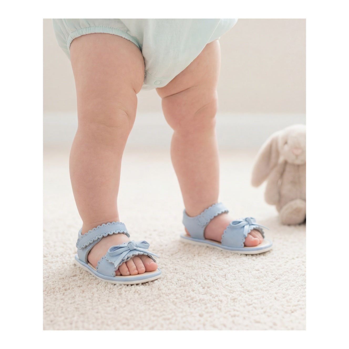 Amelie Bluebell Blue Baby Girl's Leather Scalloped Open Toe Sandal (Baby) - L'Amour Shoes